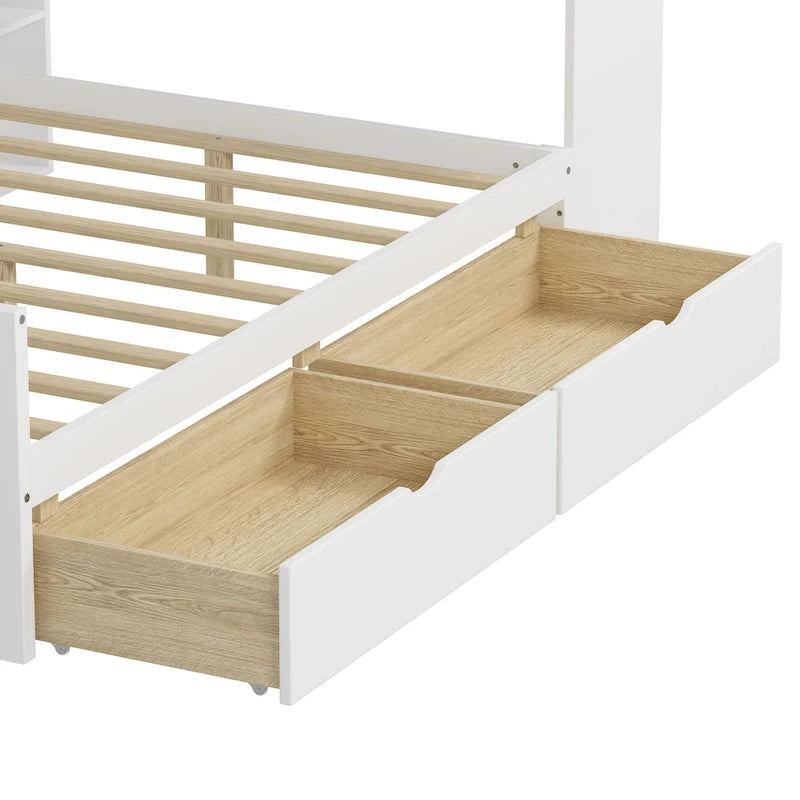 Wood Corner Storage Bed Multi-functional L-Shape Daybed with Desk