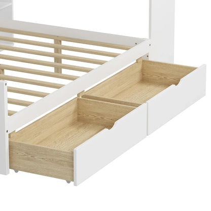 Wood Corner Storage Bed Multi-functional L-Shape Daybed with Desk
