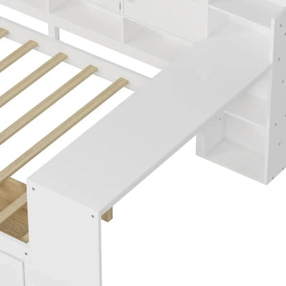 Wood Corner Storage Bed Multi-functional L-Shape Daybed with Desk