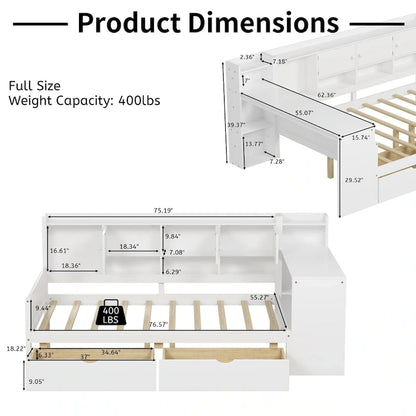 Wood Corner Storage Bed Multi-functional L-Shape Daybed with Desk