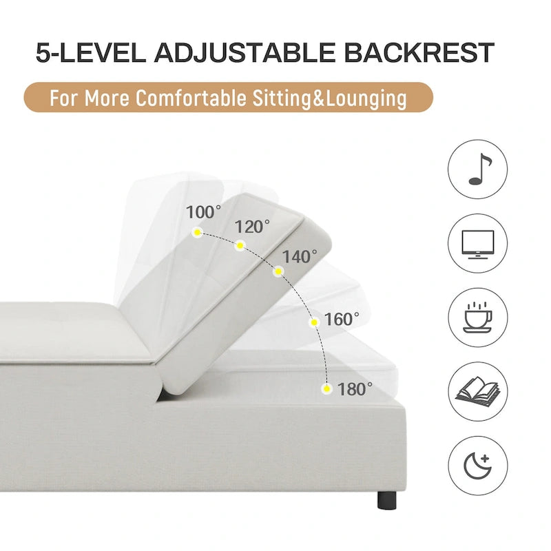 72.5 Linen 4-in-1 3-Seater Sleeper Sofa with 5-Level Adjustable Backrest And Storage Pocket