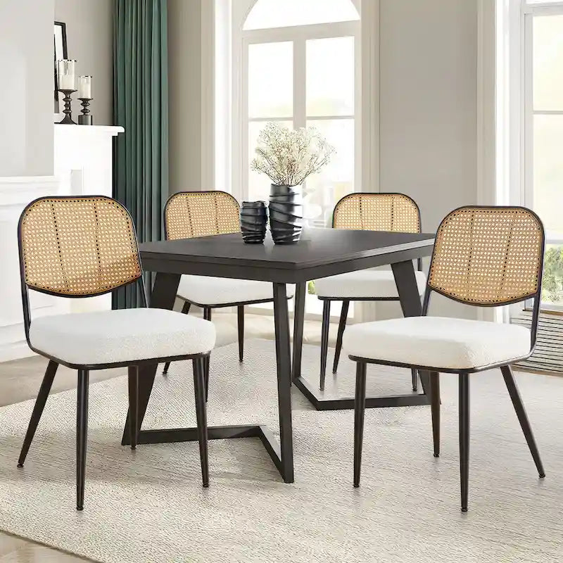 Upholstered Rattan Dining Chairs Side Chair Set of 2 - 33.86H x 18.9W x 22.83D