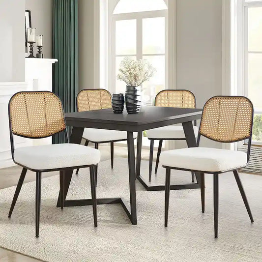 Upholstered Rattan Dining Chairs Side Chair Set of 2 - 33.86H x 18.9W x 22.83D