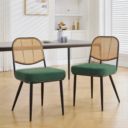 Upholstered Rattan Dining Chairs Side Chair Set of 2 - 33.86H x 18.9W x 22.83D