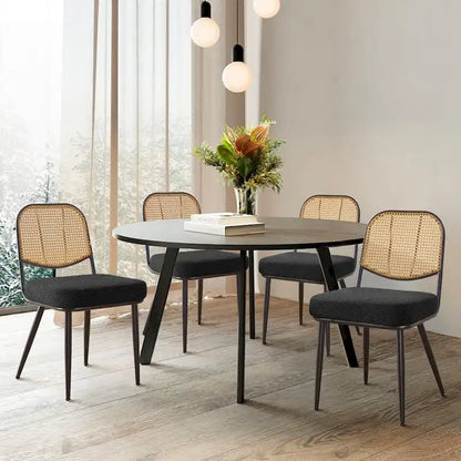 Upholstered Rattan Dining Chairs Side Chair Set of 2 - 33.86H x 18.9W x 22.83D