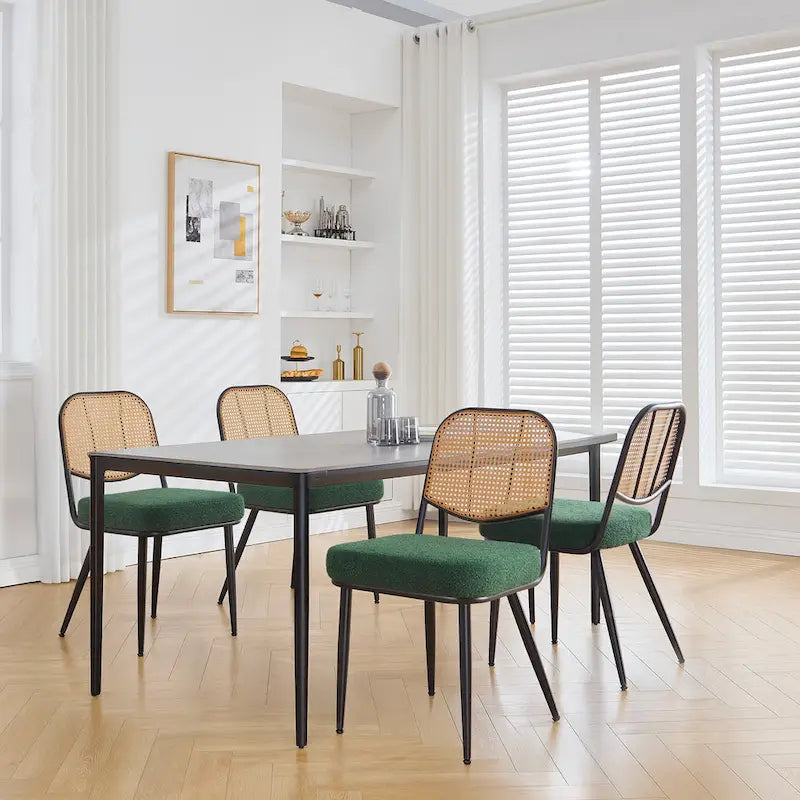 Upholstered Rattan Dining Chairs Side Chair Set of 2 - 33.86H x 18.9W x 22.83D