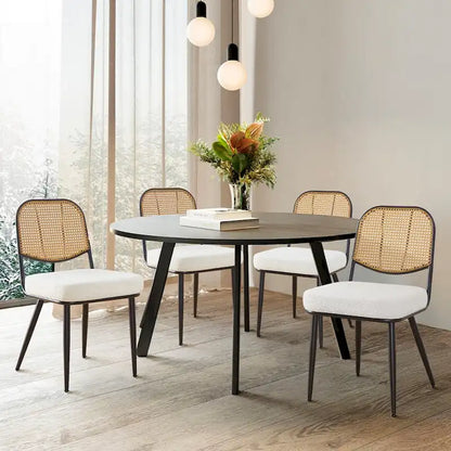 Upholstered Rattan Dining Chairs Side Chair Set of 2 - 33.86H x 18.9W x 22.83D