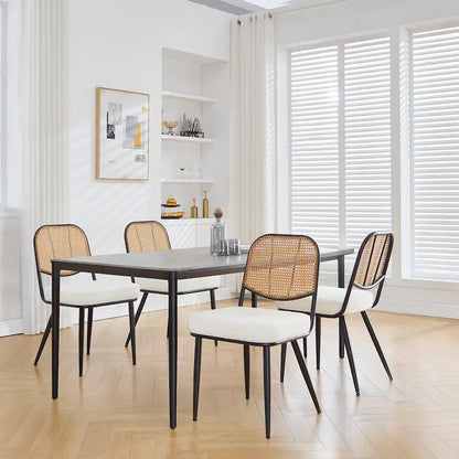 Upholstered Rattan Dining Chairs Side Chair Set of 2 - 33.86H x 18.9W x 22.83D