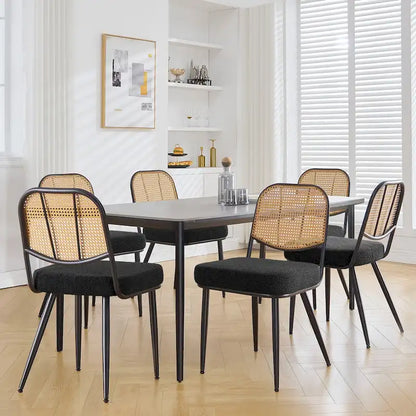 Upholstered Rattan Dining Chairs Side Chair Set of 2 - 33.86H x 18.9W x 22.83D