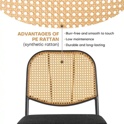 Upholstered Rattan Dining Chairs Side Chair Set of 2 - 33.86H x 18.9W x 22.83D