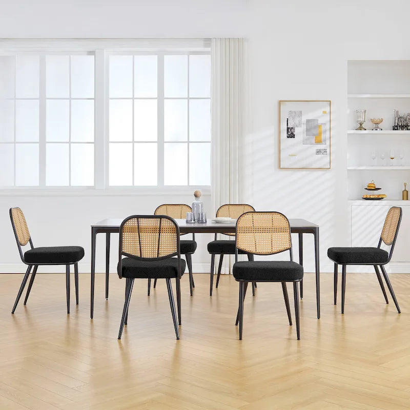 Upholstered Rattan Dining Chairs Side Chair Set of 2 - 33.86H x 18.9W x 22.83D