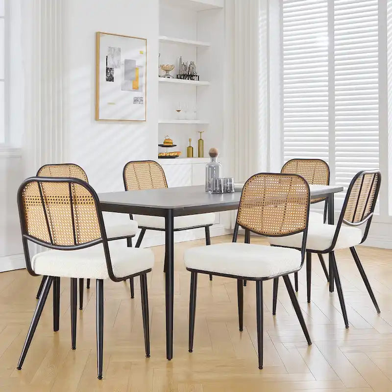 Upholstered Rattan Dining Chairs Side Chair Set of 2 - 33.86H x 18.9W x 22.83D