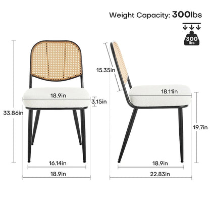 Upholstered Rattan Dining Chairs Side Chair Set of 2 - 33.86H x 18.9W x 22.83D