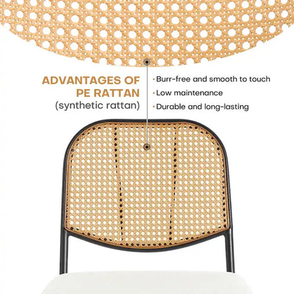 Upholstered Rattan Dining Chairs Side Chair Set of 2 - 33.86H x 18.9W x 22.83D