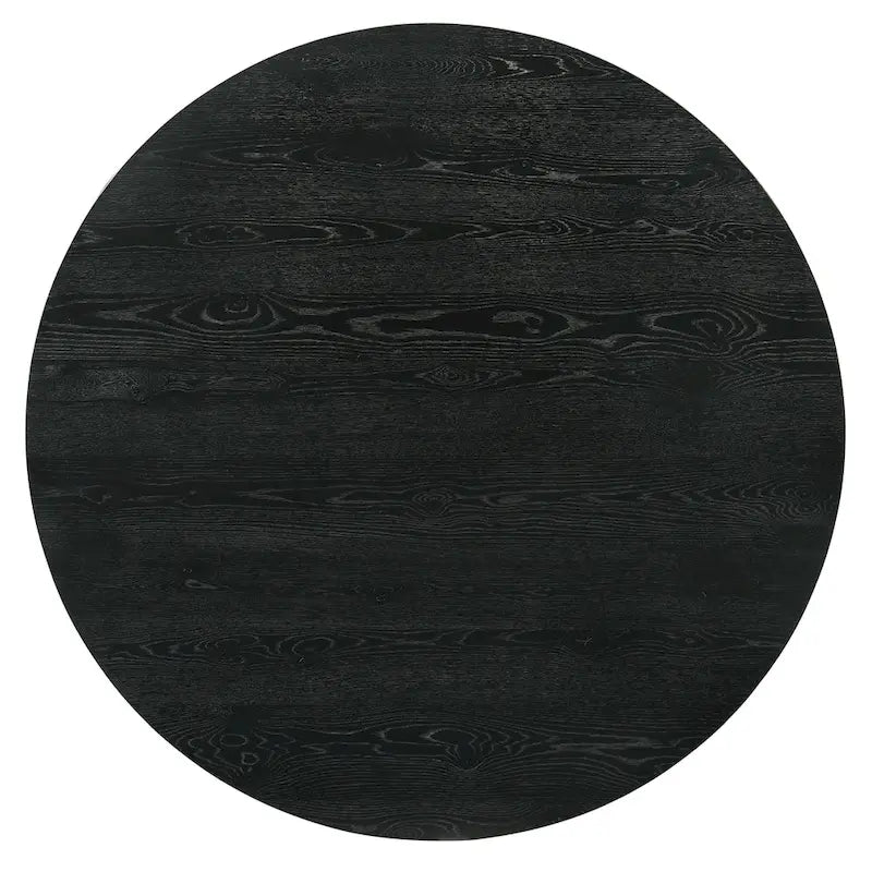 Modern 7-Piece Black Solid Wood 59-inch Round Dining Set