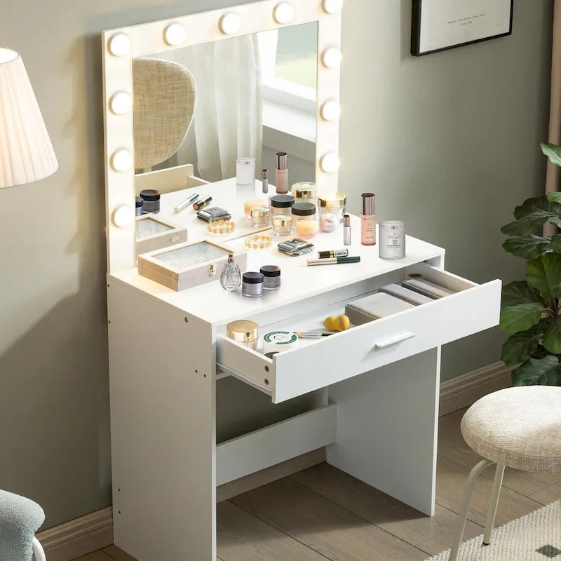 Girls Makeup dressing Table with 3 Color LED Lighting Modes