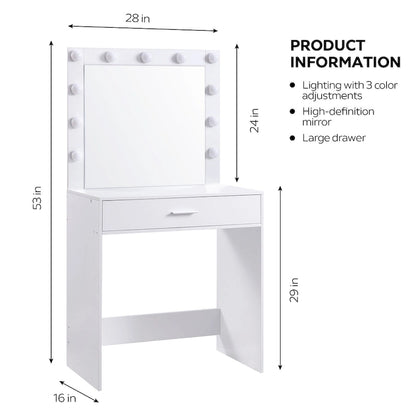 Girls Makeup dressing Table with 3 Color LED Lighting Modes