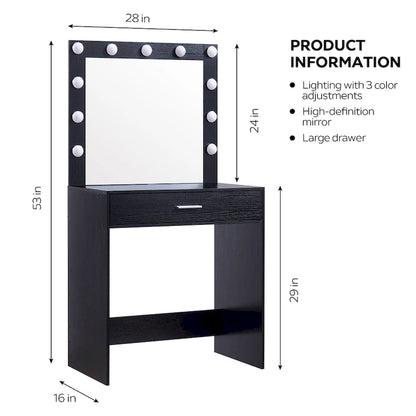 Girls Makeup dressing Table with 3 Color LED Lighting Modes