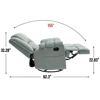 Green Oversized Manual Recliner with Swivel, Rocking, and Fabric Upholstery