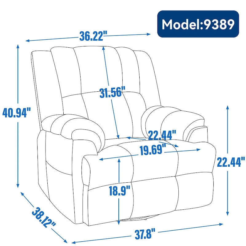 Green Oversized Manual Recliner with Swivel, Rocking, and Fabric Upholstery