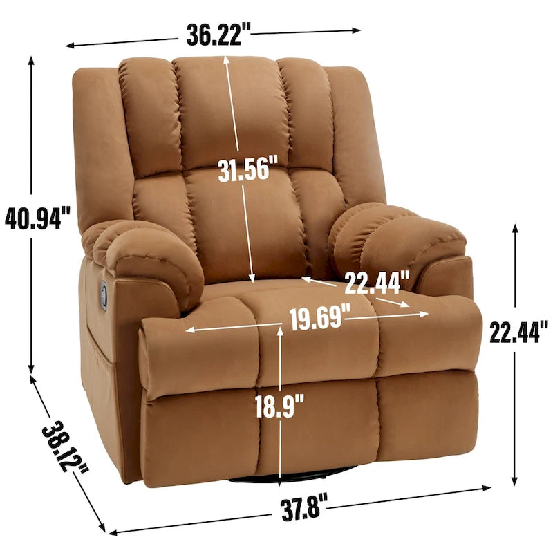 Green Oversized Manual Recliner with Swivel, Rocking, and Fabric Upholstery