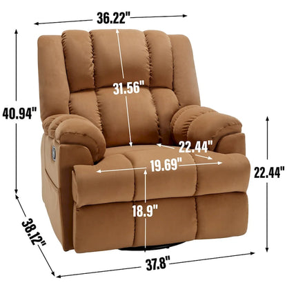 Green Oversized Manual Recliner with Swivel, Rocking, and Fabric Upholstery