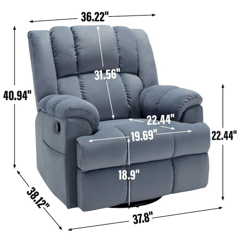 Green Oversized Manual Recliner with Swivel, Rocking, and Fabric Upholstery