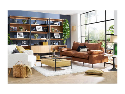 Canapé 3 places en cuir aspect vieilli marron cognac et métal noir Ventoriq BJAS17380