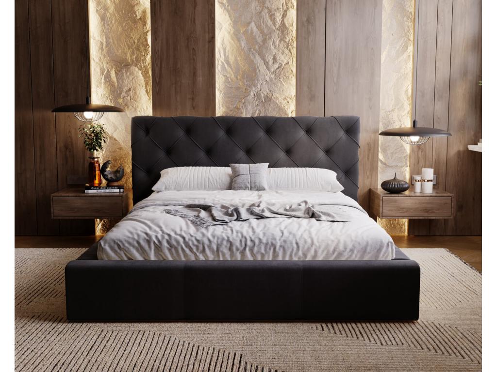 Lit rembourré avec rangement - 140x200 - lit double - velours - noir - Ventoriq KFCI06865