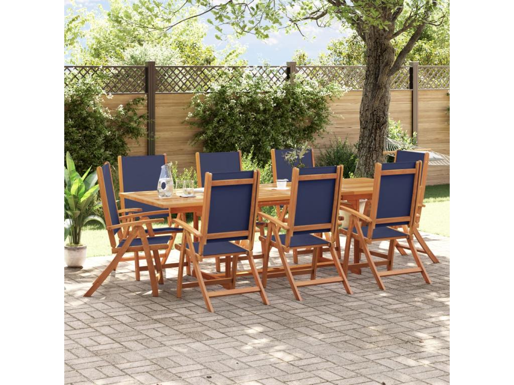 Ensemble à manger de jardin 9 pièces bois d'Ventoriq solide textilène SNDS02131