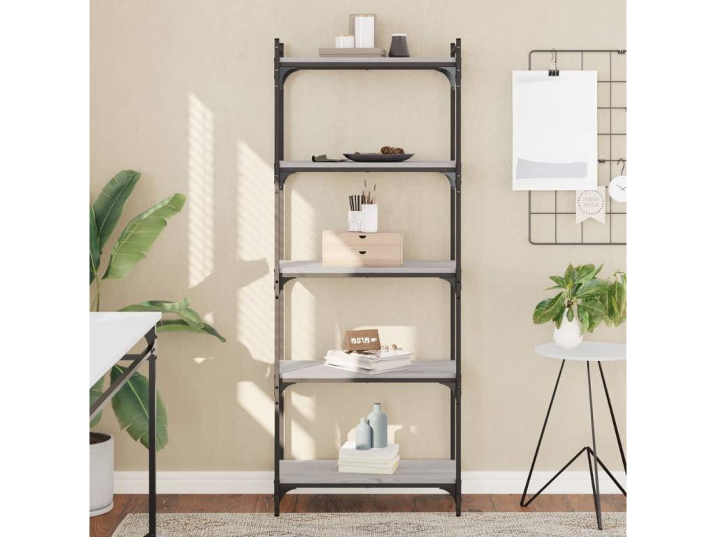 Bibliothèque à 5 niveaux Ventoriq gris 60x30x154 TFIK08125