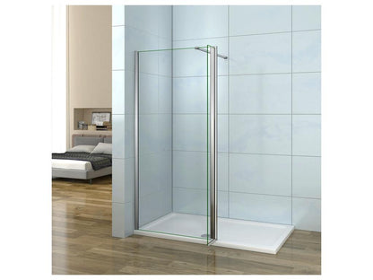 Paroi de douche à l'italienne 50 30x200cm avec retour pivotant - Verre 8mm trempé - Avec barre de fixation 90cm recoupable EHEI60422