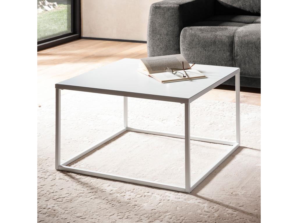Table Basse Carrée Blanc Métal Argent 60x60x40 cm Table Salon Moderne MQOU80541