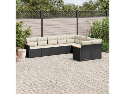 Salon de jardin 9 pcs avec coussins noir résine tressée AUAI57779