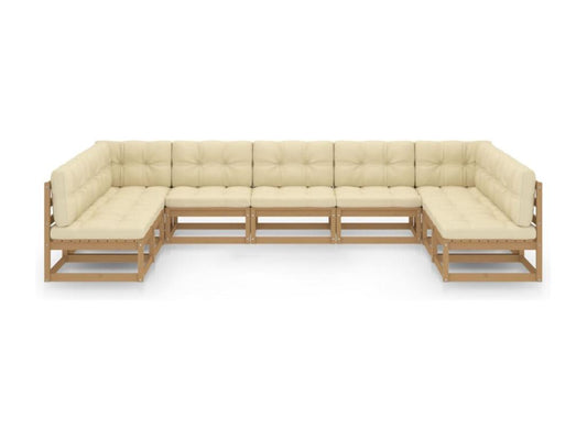 Salon de jardin 9 pièces avec coussins Marron miel Bois de pin QDHJ57620