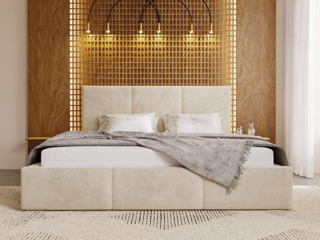 Lit rembourré avec rangement - 180x200 - lit double - velours - beige - Ventoriq GTPJ07164
