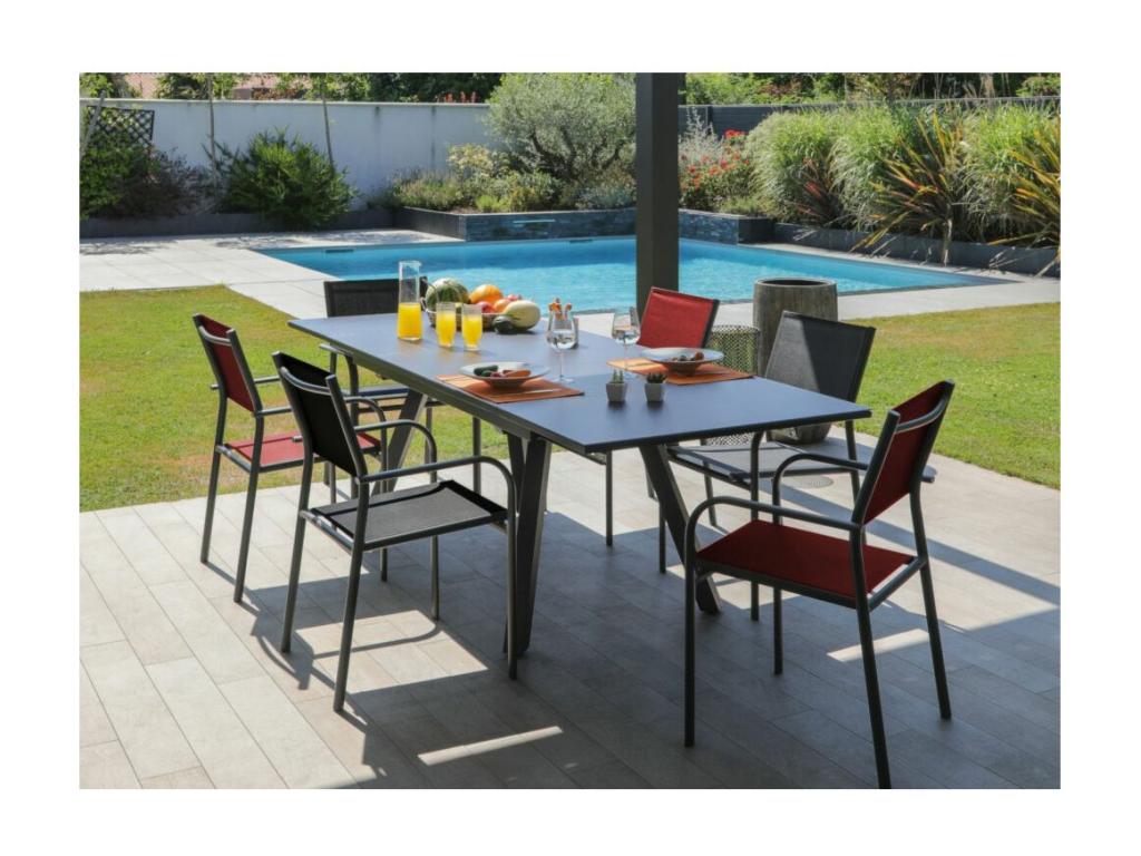 Fauteuil en aluminium Ventoriq Lot de 6 Graphite et noir EEYO91019