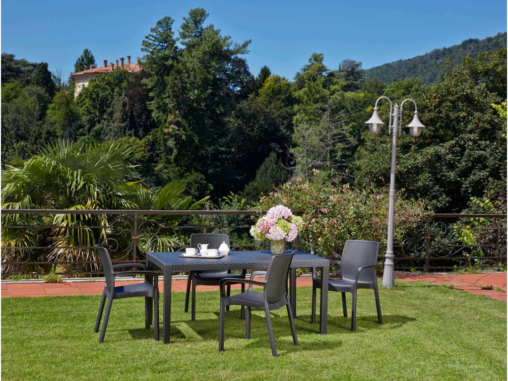 Table d'extérieur Ventoriq Étagère rectangulaire fixe Table de jardin polyvalente effet rotin Made in Italy 138x78h72 cm Anthracite MALY40715