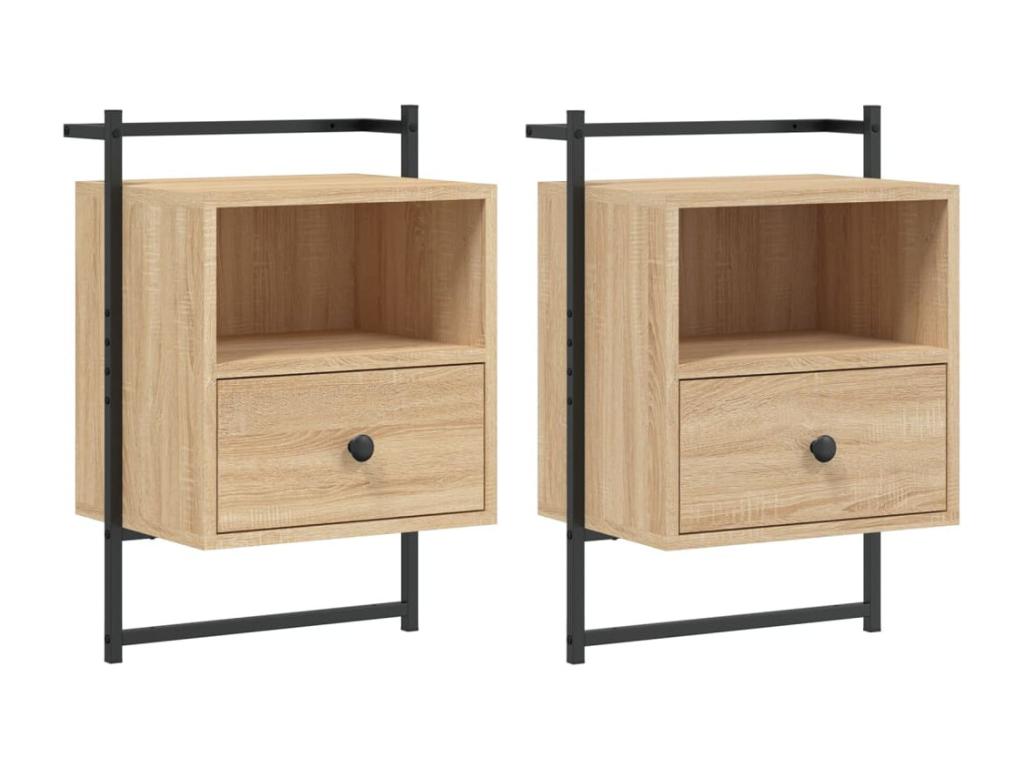Table de chevet murale 2 pièces chêne Ventoriq 40x30x61 cm QMDO60900