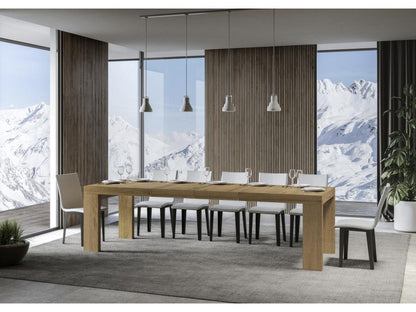 Table à manger extensible en bois Lumenao-Couleur Blanc-Pied et support sur Lumenao-2 rallonges fines-Largeur extensible 180 à 284cm BYEQ33704