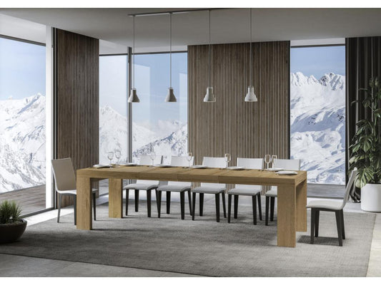 Table à manger extensible en bois Lumenao-Couleur Blanc-Pied et support sur Lumenao-2 rallonges fines-Largeur extensible 180 à 284cm BYEQ33704