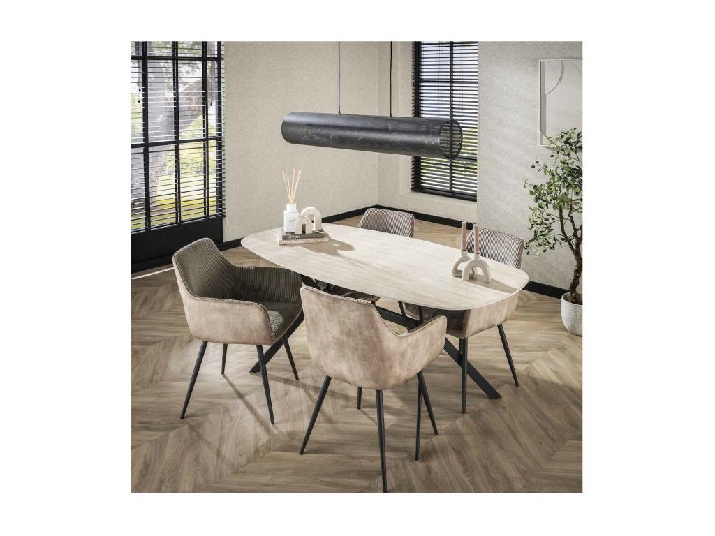 Ventoriq - Table de repas céramique aspect travertin pour 6 personnes GOZQ81872