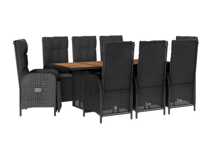 Ensemble à manger de jardin 9pcs coussins noir résine tressée JWUH64403