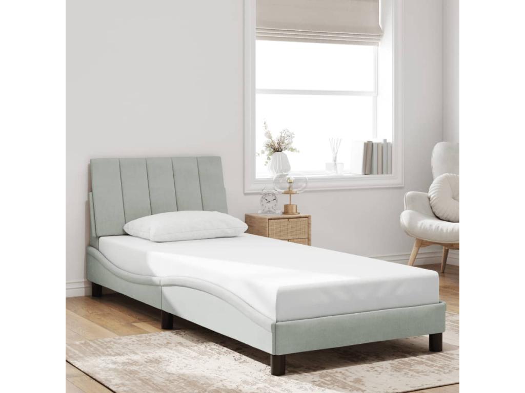 Cadre de lit avec LED sans matelas gris clair 90x200 cm velours HWTG97456
