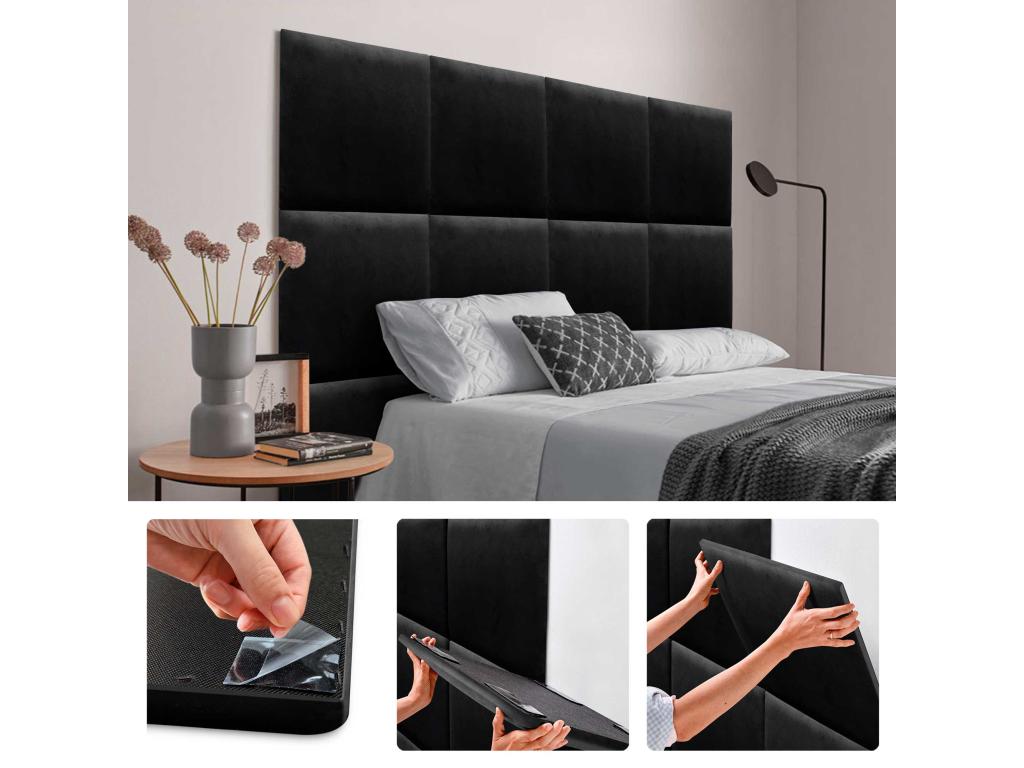 Boislis Panneaux Rembourrés en Velours Premium Autoadhésifs pour Mur Acoustique Absorbant Protection Contre les Chocs Tete de lit Noir 50x50cm  GOKE08463