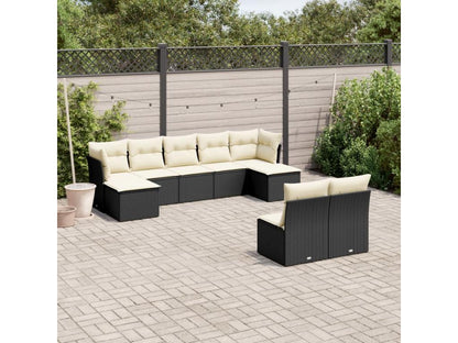 Salon de jardin 9 pcs avec coussins noir résine tressée OWYM78164