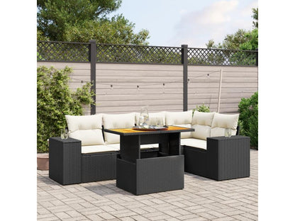 Salon de jardin 6 pcs avec coussins noir résine tressée SKQM56129