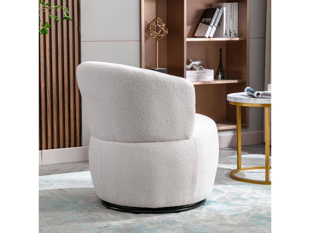 Fauteuil pivotant - chaise de relaxation pour salon - rembourré de peluche - avec base pivotante en métal avec coussin lombaire - Blanc ITEX57948