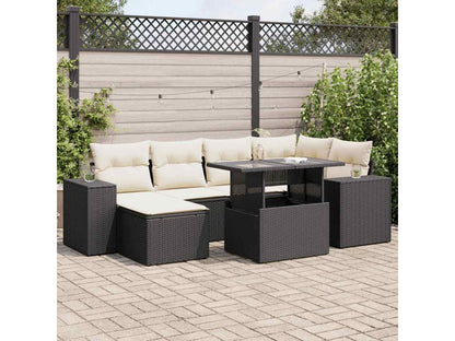 Salon de jardin 7 pcs avec coussins noir résine tressée CSDS08400