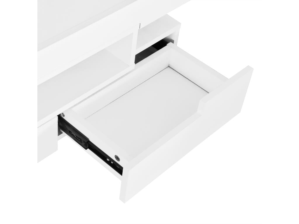 Table basse finition brillante avec LED 4 tiroirs à l'avant et à l'arrière grand espace de rangement 80x50x36cm blanc QDXY48640